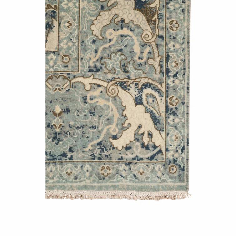 Hand-Knotted Blue Wool Rectangular Area Rug 2' x 3'