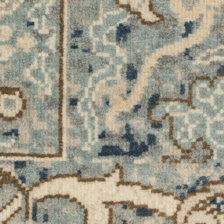 Blue Hand-Knotted Wool Rectangular Area Rug 9' x 12'