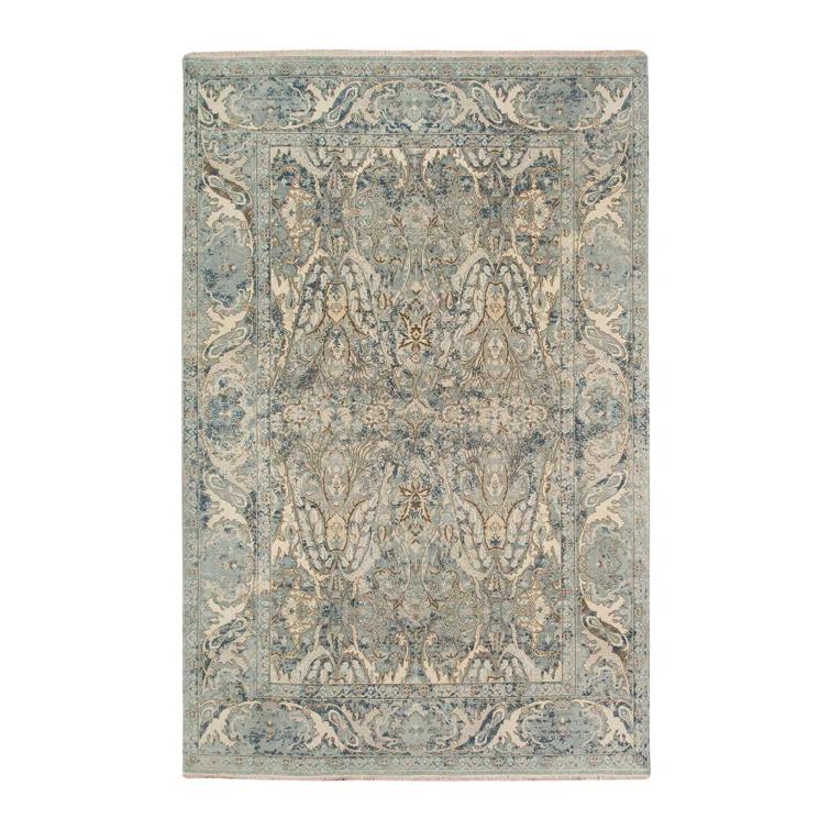Hand-Knotted Blue Wool Rectangular Area Rug 2' x 3'