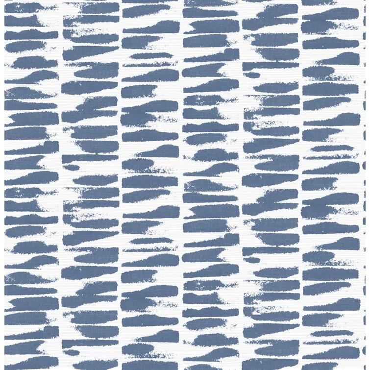 Indigo and White Abstract Stripe Non-Woven Wallpaper