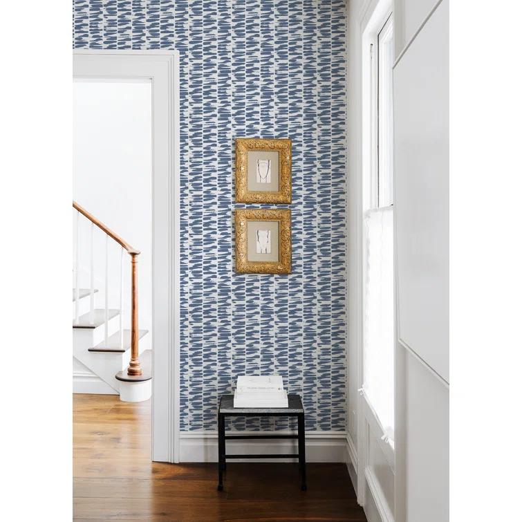 Indigo and White Abstract Stripe Non-Woven Wallpaper