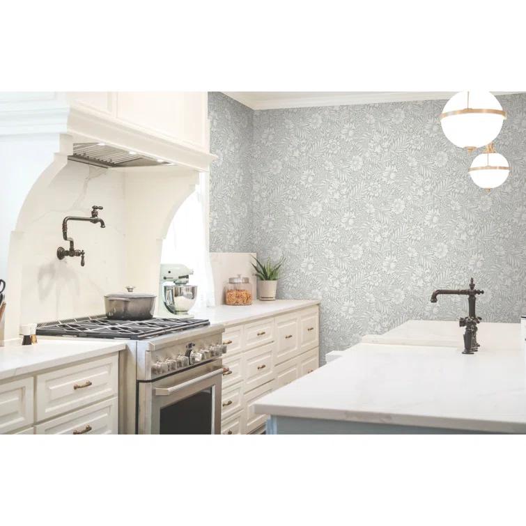 Modern Acanthus Peel + Stick Wallpaper by Erin & Ben Co. - Gray