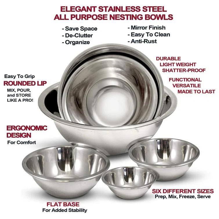 Stainless Steel 6 Piece Nested Mixing Bowl Set (Set of 6)