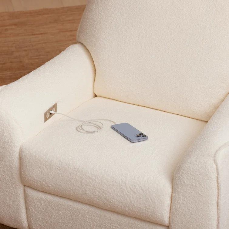Babyletto Sunday Performance Chantilly Fleece Nursery Power Glider Recliner Chair with Light Wood Base