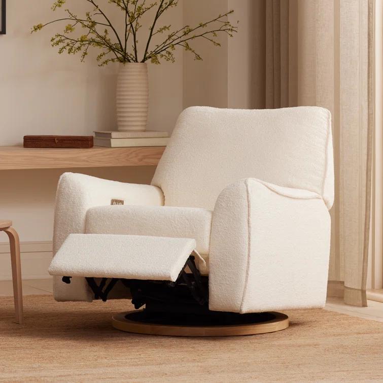 Babyletto Sunday Performance Chantilly Fleece Nursery Power Glider Recliner Chair with Light Wood Base