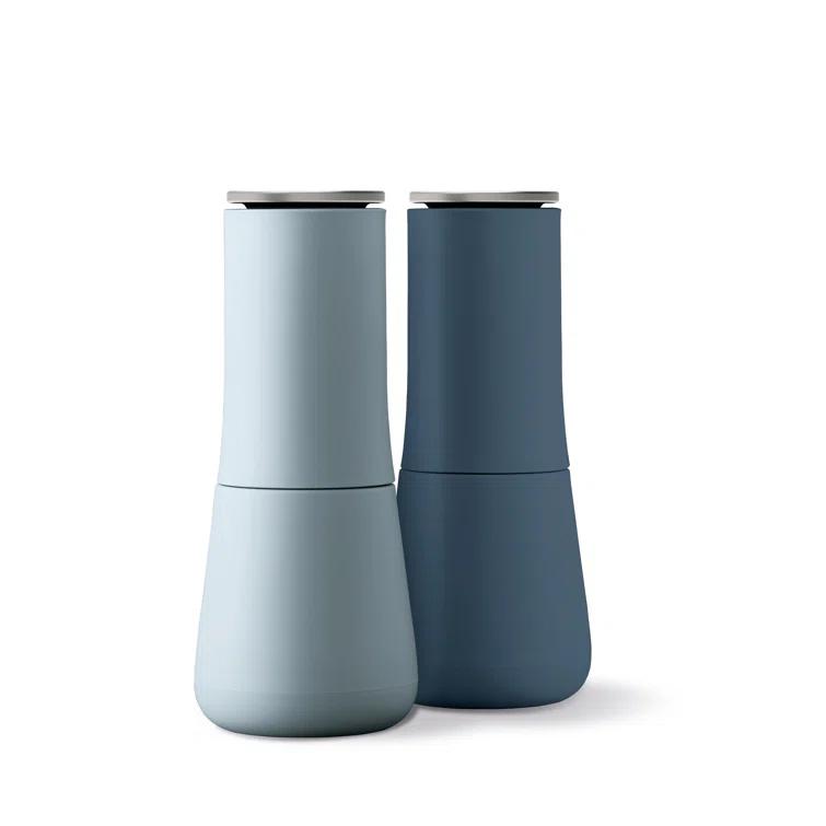 Sky Blue and Dark Blue Non-Spill Salt and Pepper Mill Set