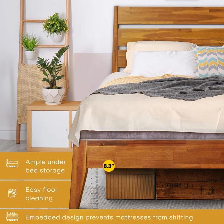 Acacia Premium Emery Solid Wood Platform Bed Frame with Headboard, King size Bed Frame and Headboard, Noise-Free, No Box Spring Needed