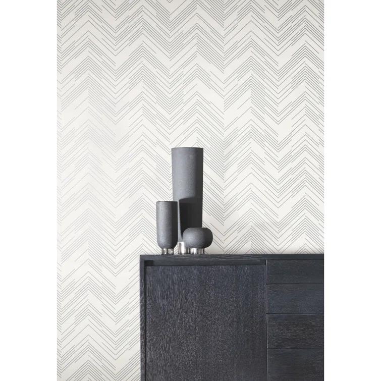 White and Silver Chevron Metallic Wallpaper Roll