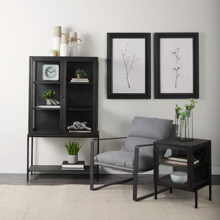 Gray Fabric and Black Iron Slipper Accent Chair
