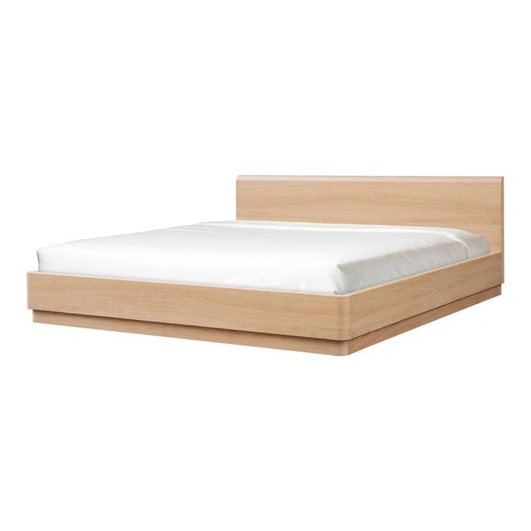Round Off Transitional Oak Queen Panel Bed with Solid Headboard