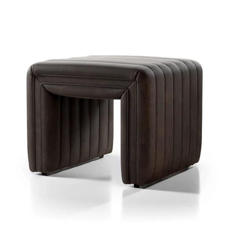 Deacon Wolf Brown Genuine Leather Tufted Footstool