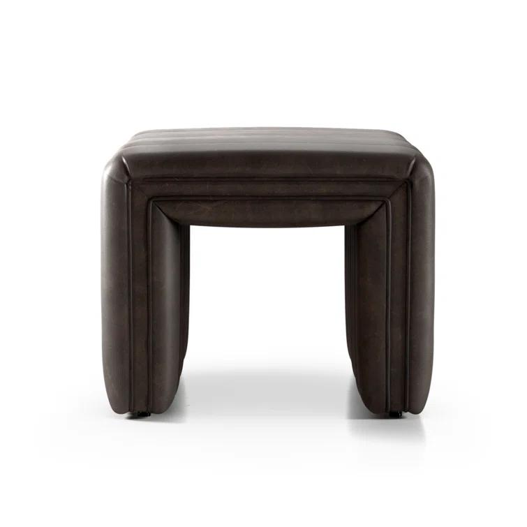 Deacon Wolf Brown Genuine Leather Tufted Footstool