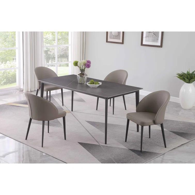 Dining Set w/ Marbleized Sintered Stone Top & 4 Curved Back Side Chairs