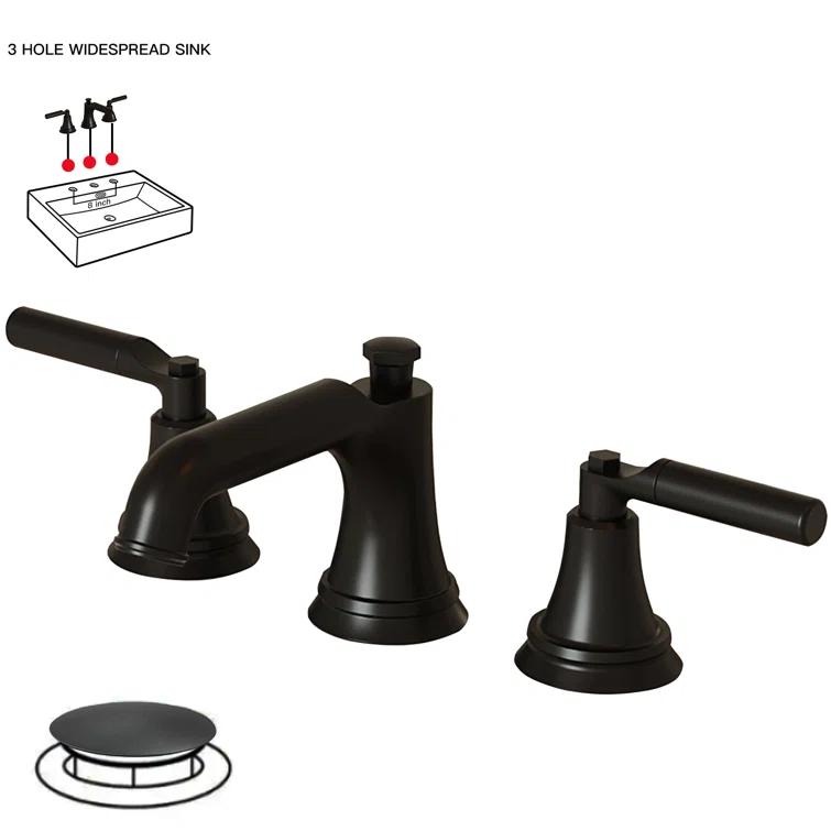 VIBRANTBATH 16456-Black Widespread 2-handle Bathroom Faucet with Drain Assembly