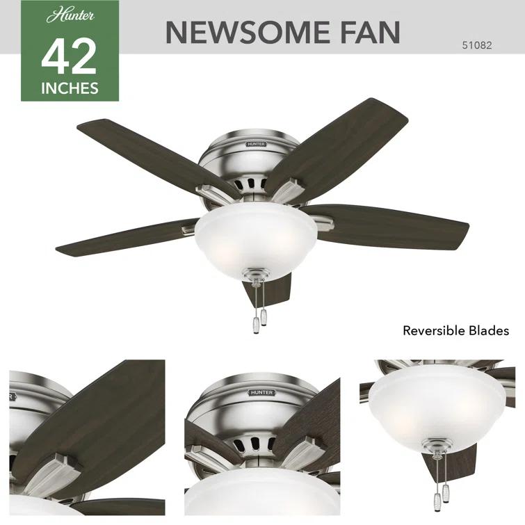 Newsome 42" 5 - Blade Traditional Flush Mount Indoor Ceiling Fan with Lights and Pull Chains