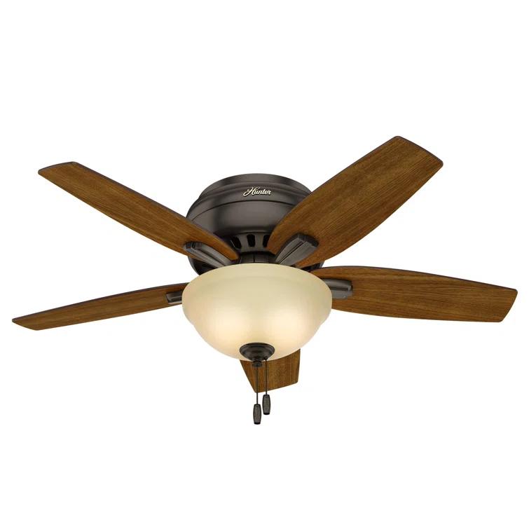 Hunter Fan Newsome 42" 5 - Blade Traditional Flush Mount Indoor Ceiling Fan with Lights and Pull Chains