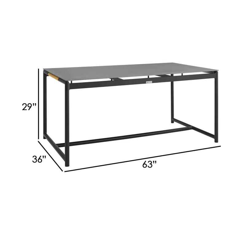 Campblin Outdoor Dining Table in Aluminum and Teak with Stone Top