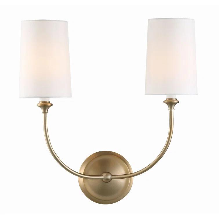 Sylvan Vibrant Gold Brass 2-Light Dimmable Sconce with Silk Shade