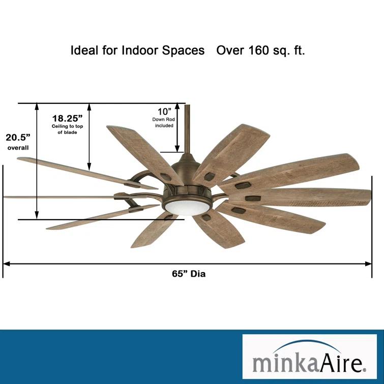65" Barn 10 - Blade LED Smart Standard Ceiling Fan with Remote Control and Light Kit Included