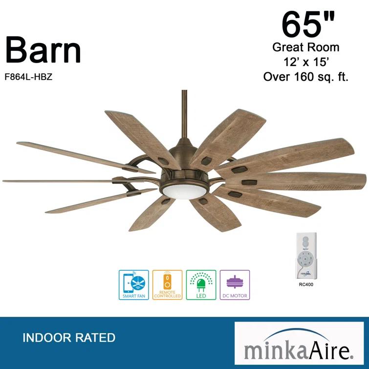 65" Barn 10 - Blade LED Smart Standard Ceiling Fan with Remote Control and Light Kit Included