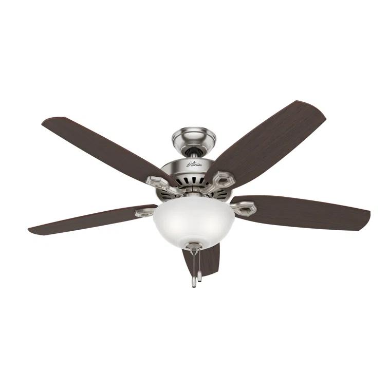 52" Builder Deluxe 5 - Blade Standard Ceiling Fan with Pull Chain and Light Kit Included