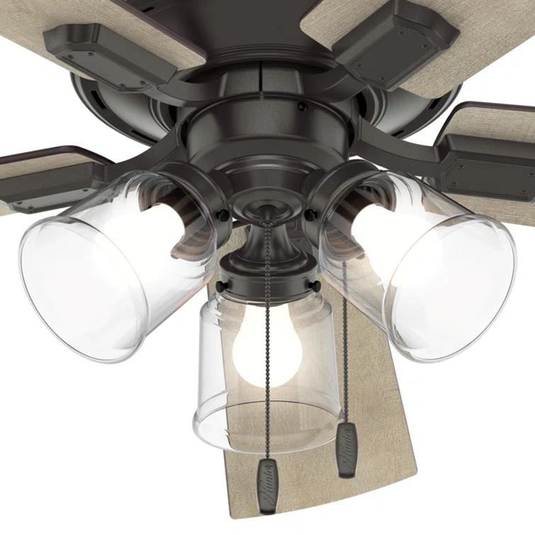 52" Crestfield 5 - Blade Flush Mount Ceiling Fan with Lights and Pull Chains