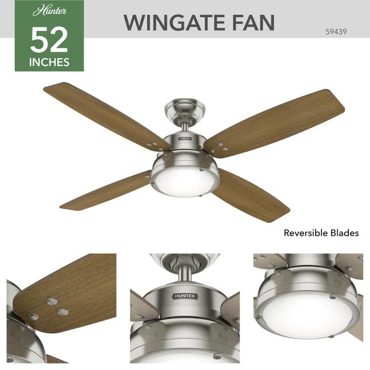 52" Wingate 4 - Blade LED Standard Ceiling Fan with Remote Control and Light Kit Included