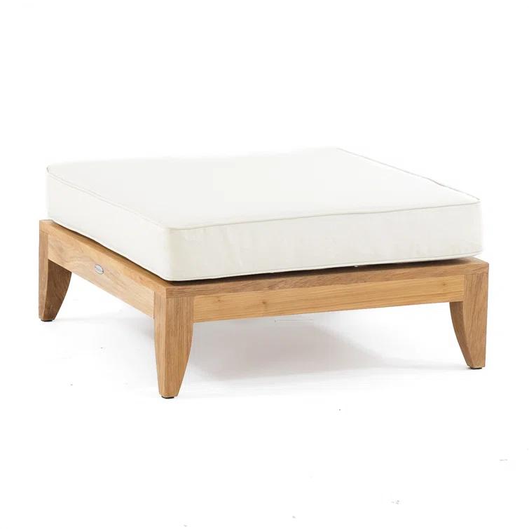 Reversible Brown Teak Outdoor Daybed with Off-White Cushions