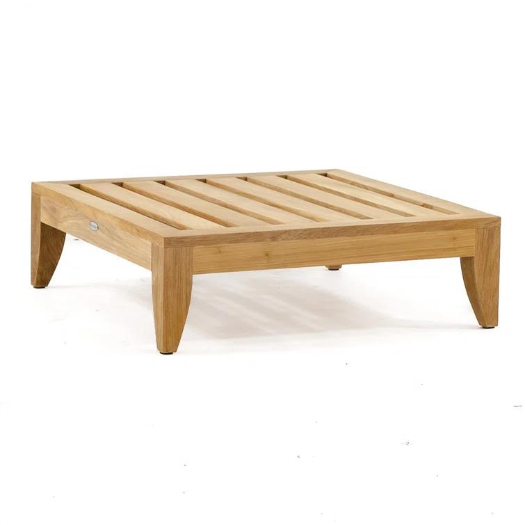 Reversible Brown Teak Outdoor Daybed with Off-White Cushions