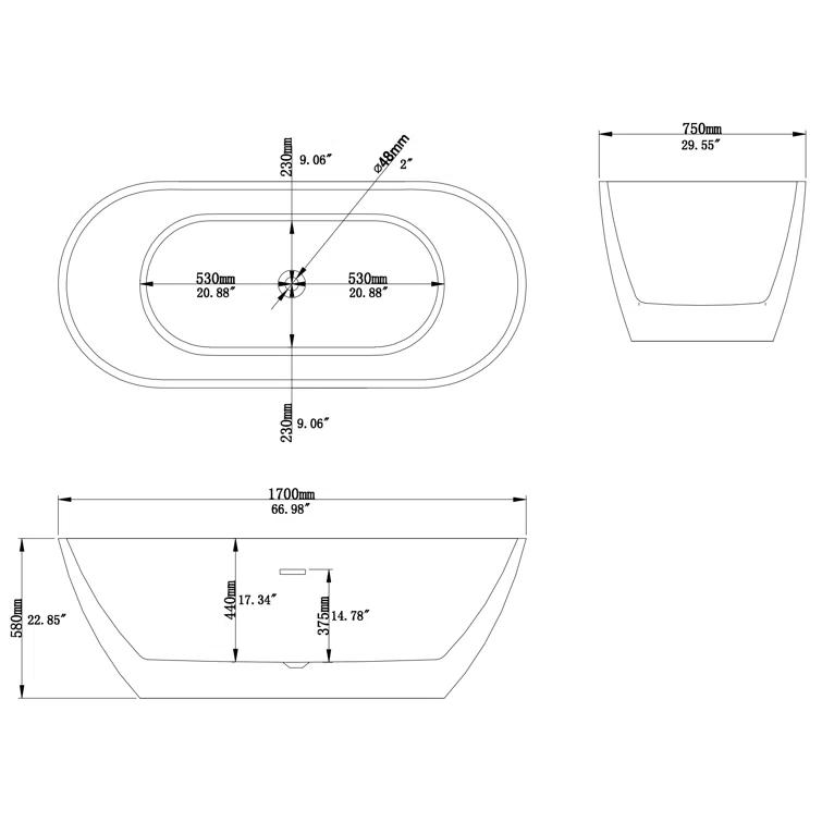 Staykiwi 67'' x 29'' Freestanding Soaking Plastic / Acrylic Bathtub JJCS04BT-67