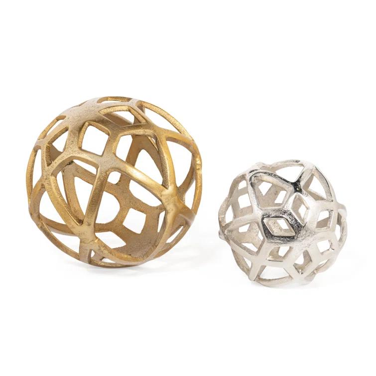 Vyan 7" Gold Cast Aluminum Decorative Orb Sculpture