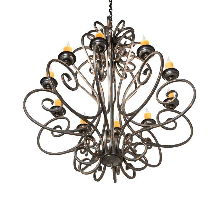 French Bronze 10-Light Scrollwork Candle Chandelier