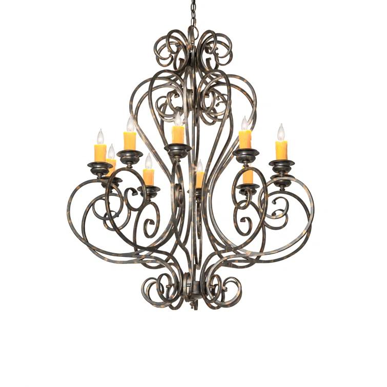 French Bronze 10-Light Scrollwork Candle Chandelier