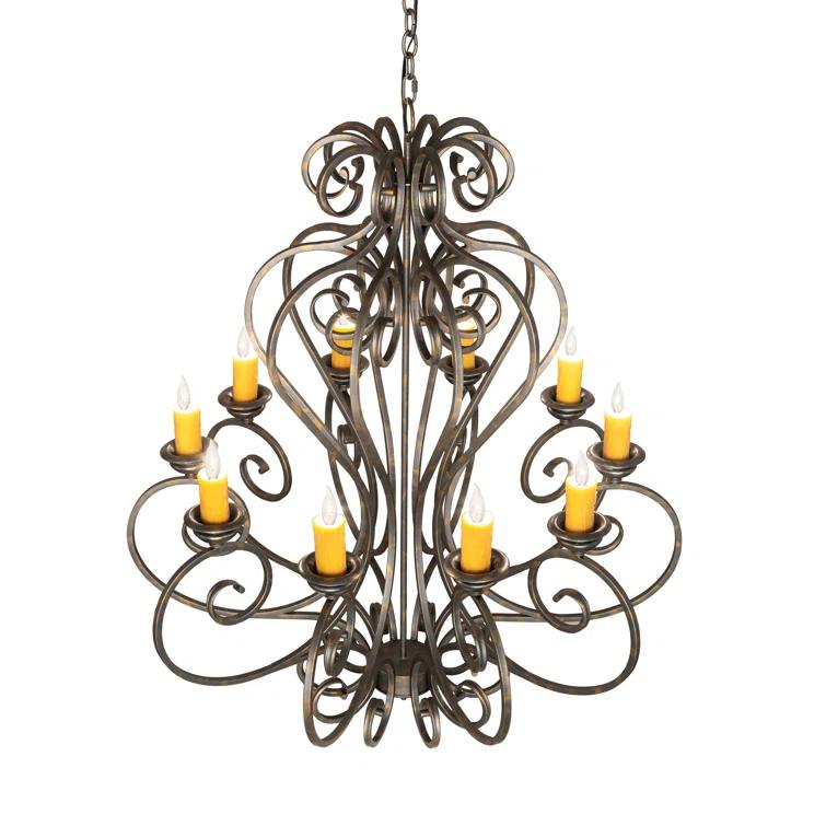 French Bronze 10-Light Scrollwork Candle Chandelier
