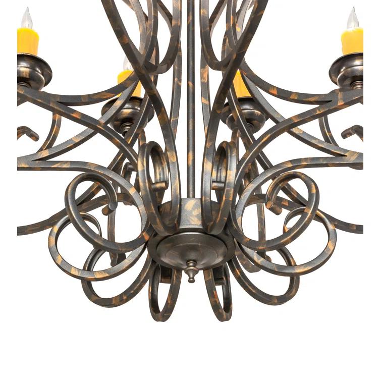 French Bronze 10-Light Scrollwork Candle Chandelier