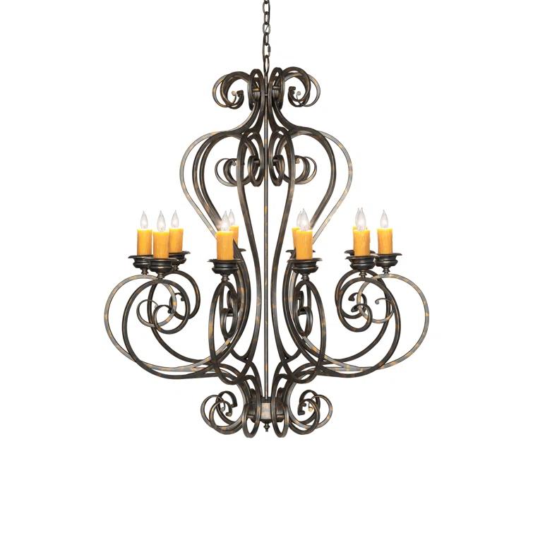French Bronze 10-Light Scrollwork Candle Chandelier