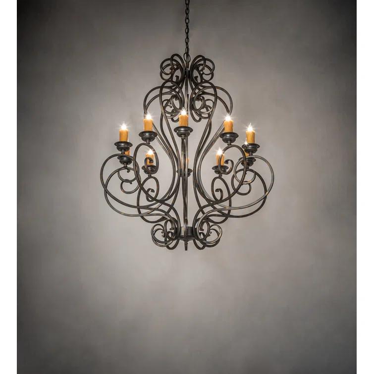 French Bronze 10-Light Scrollwork Candle Chandelier