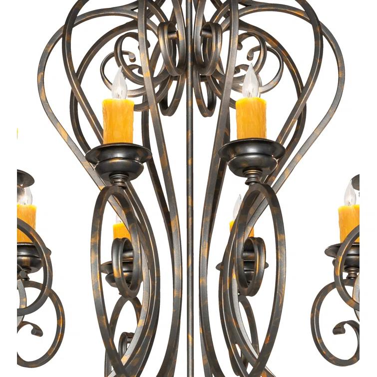 French Bronze 10-Light Scrollwork Candle Chandelier
