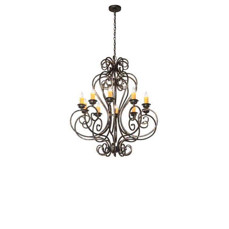 French Bronze 10-Light Scrollwork Candle Chandelier