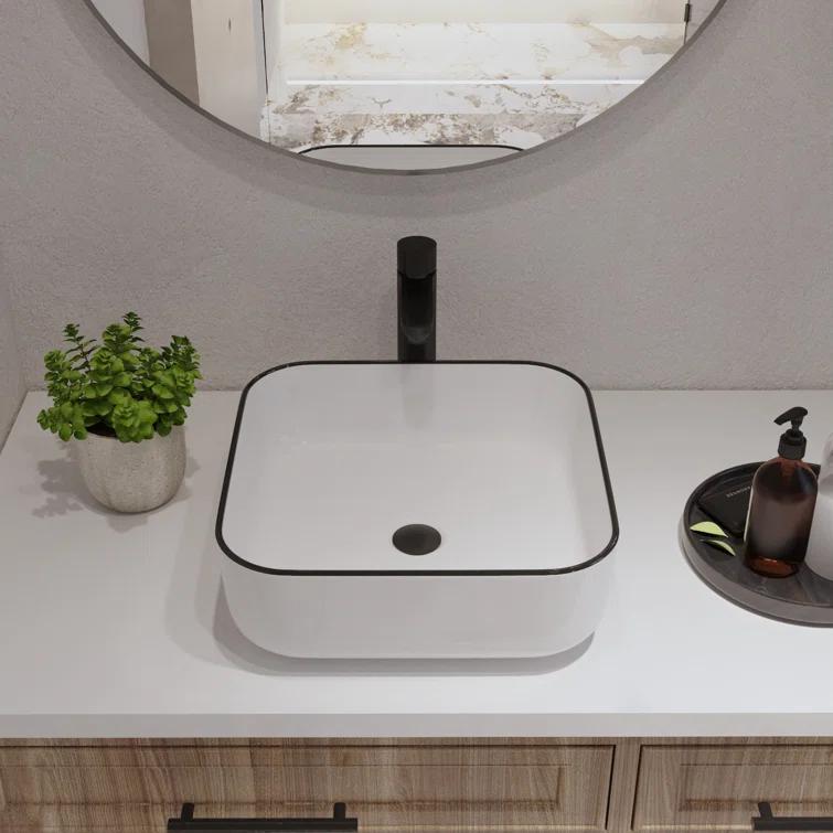 DeerValley Ace 15'' White/Black Square Ceramic Vessel Bathroom Sink