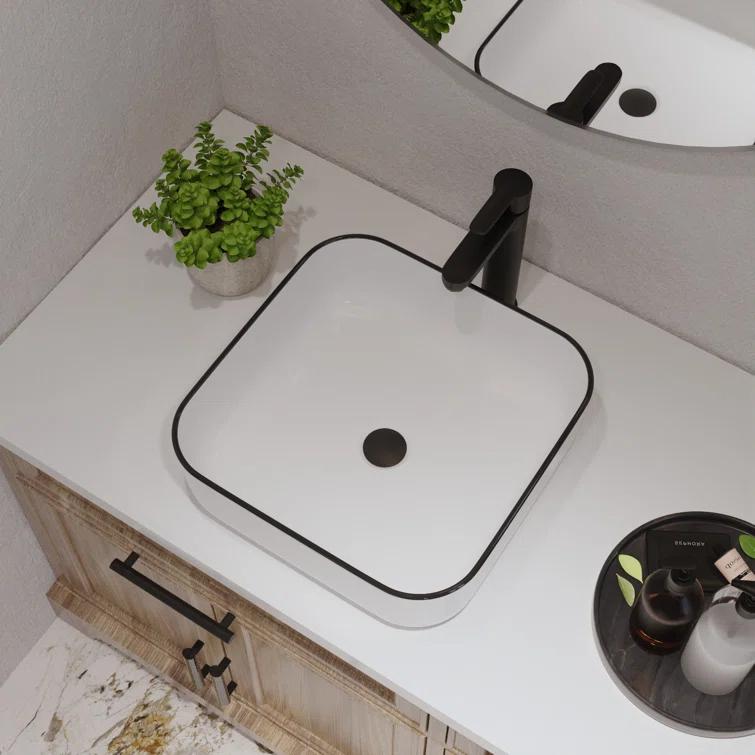 DeerValley Ace 15'' White/Black Square Ceramic Vessel Bathroom Sink