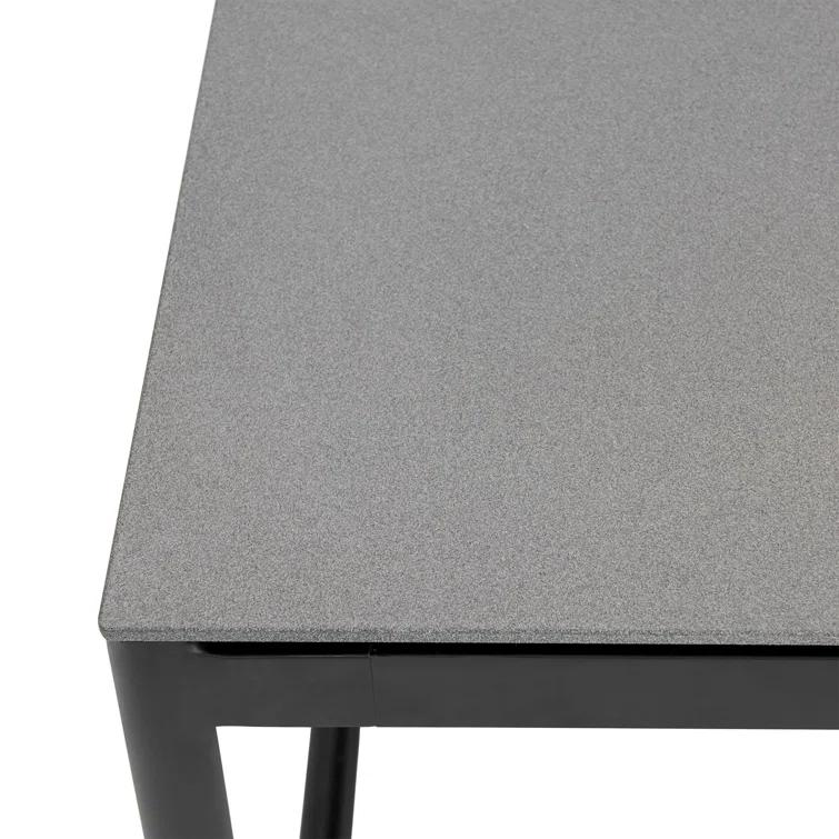 Campblin Outdoor Dining Table in Aluminum and Teak with Stone Top