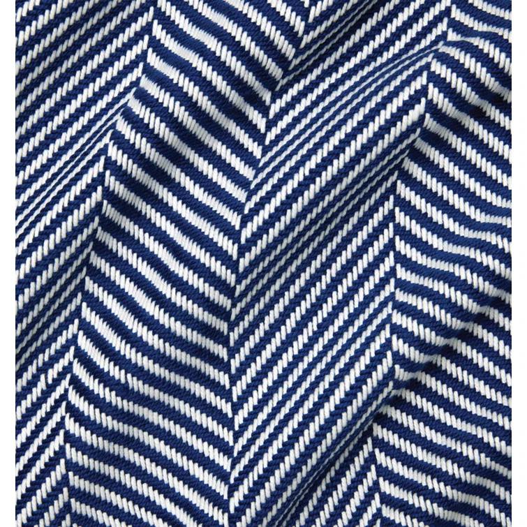 Nantucket Morning Herringbone Cotton Throw with Twisted Fringe - Navy