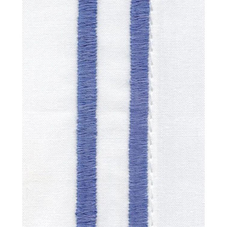 Twin White and Cornflower Blue Egyptian Cotton Embroidered Flat Sheet