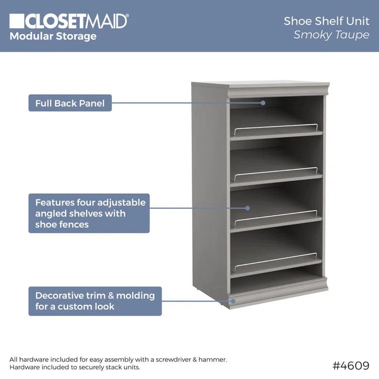 Modular Storage 21.38" W Shoe Shelf Unit with 4 Shelves