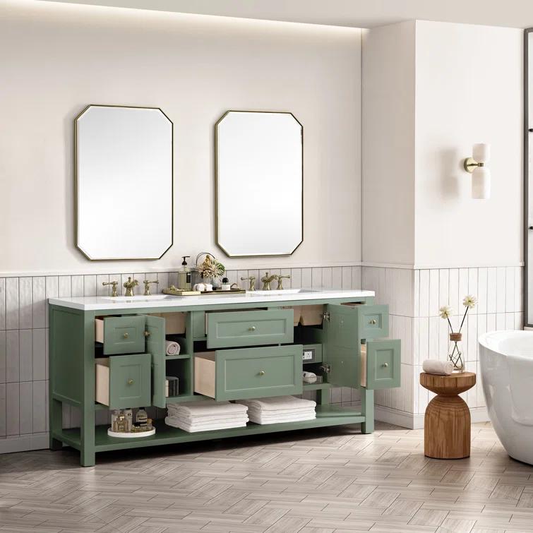 Breckenridge 72'' Smokey Celadon Double Vanity with Brass Knobs