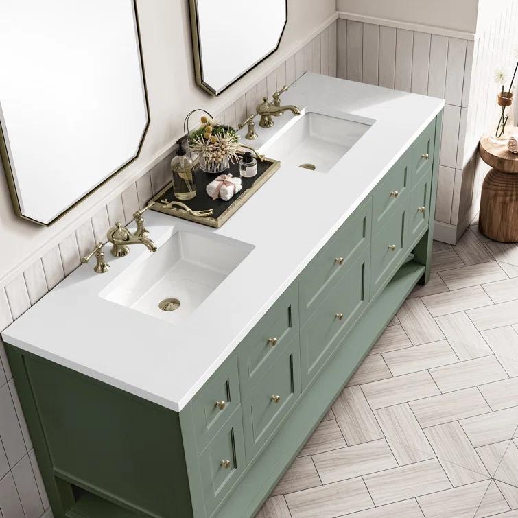 Breckenridge 72'' Smokey Celadon Double Vanity with Brass Knobs