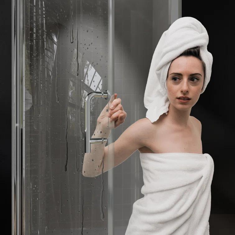 37-3/8 In Semi-Frameless Pivot Shower Door in Chrome With Clear Glass