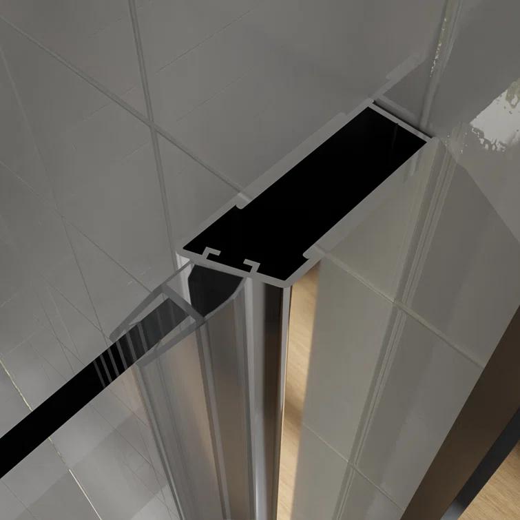 37-3/8 In Semi-Frameless Pivot Shower Door in Chrome With Clear Glass