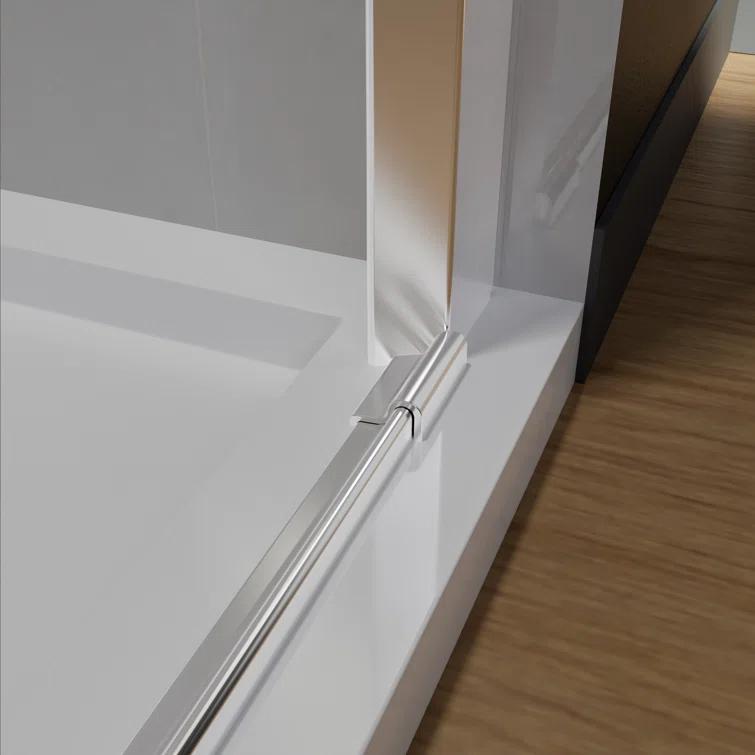 37-3/8 In Semi-Frameless Pivot Shower Door in Chrome With Clear Glass